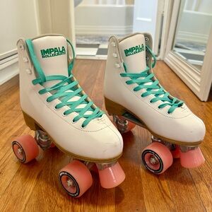Impala Sidewalk Quad Roller Skates- aqua pink white